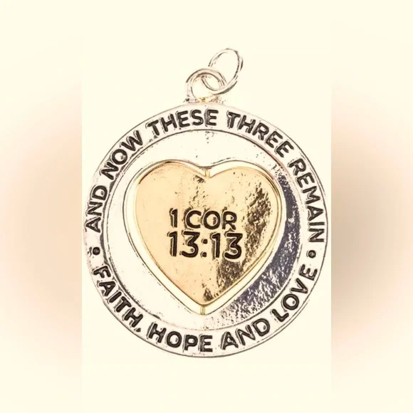 Faith, Hope, Love Spinning Heart Pendant Necklace - Picture 3 of 5